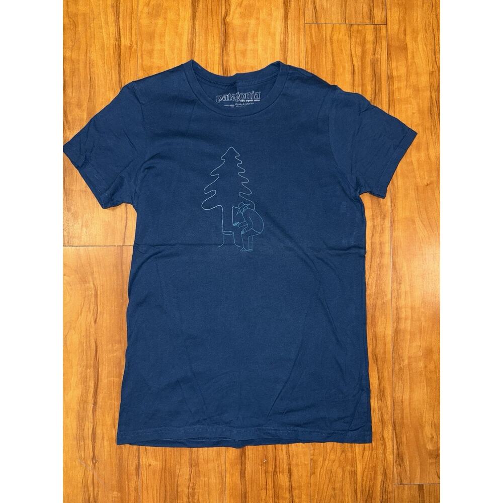 Patagonia Womens Large Organic Cotton Graphic T-Shirt Short Sleeve Blue USA
